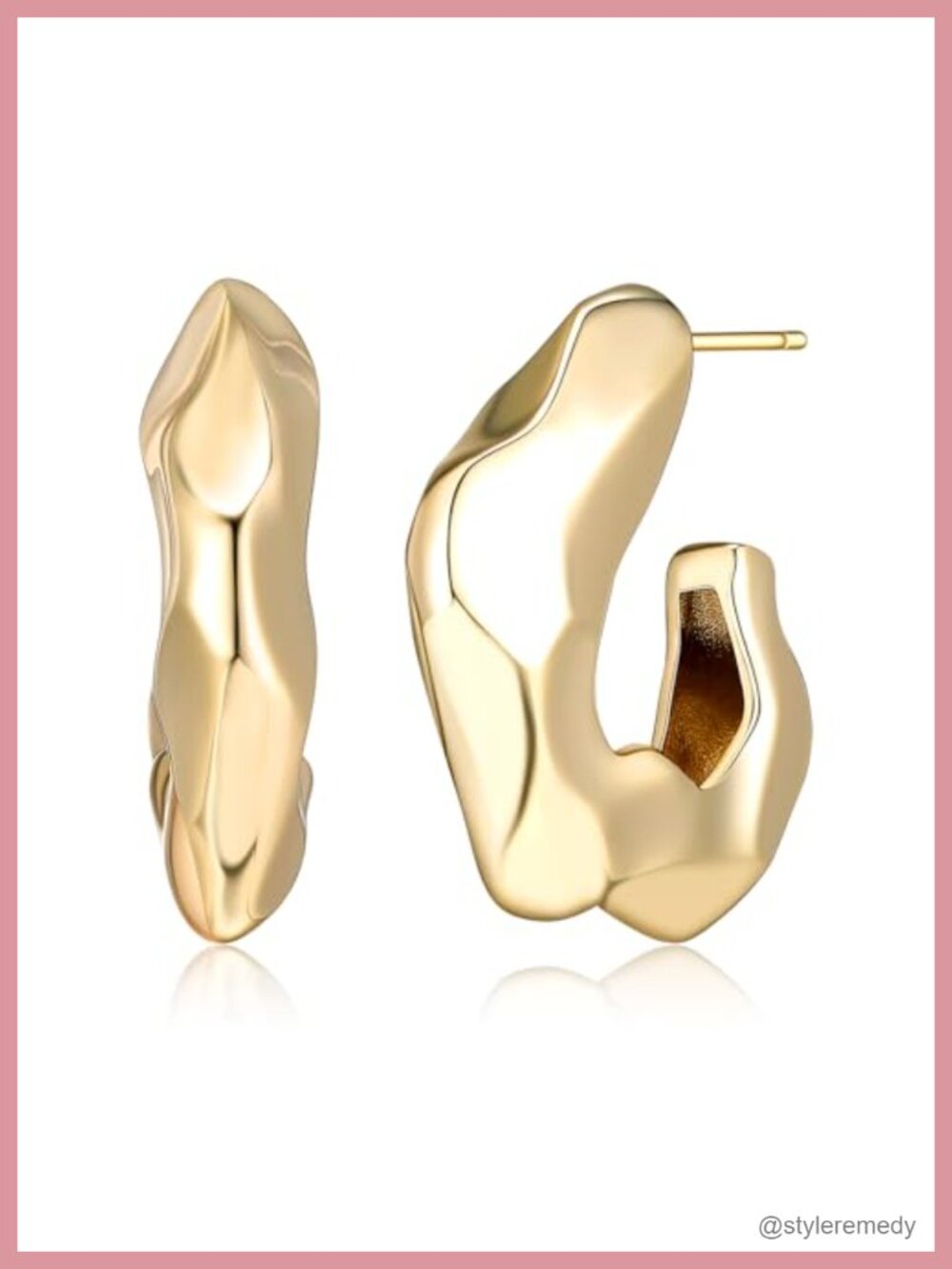 Gold Plated Brass Teardrop Hoop Earrings French Wire Statement Jewelry